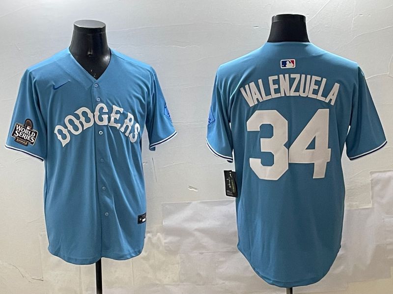 Men Los Angeles Dodgers #34 Valenzuela Light Blue Joint Name 2025 Nike MLB Jersey style 3161->los angeles dodgers->MLB Jersey